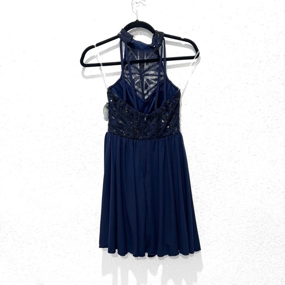 Speechless Midnight sequin halter Blue mini Dress 3 - Picture 1 of 9